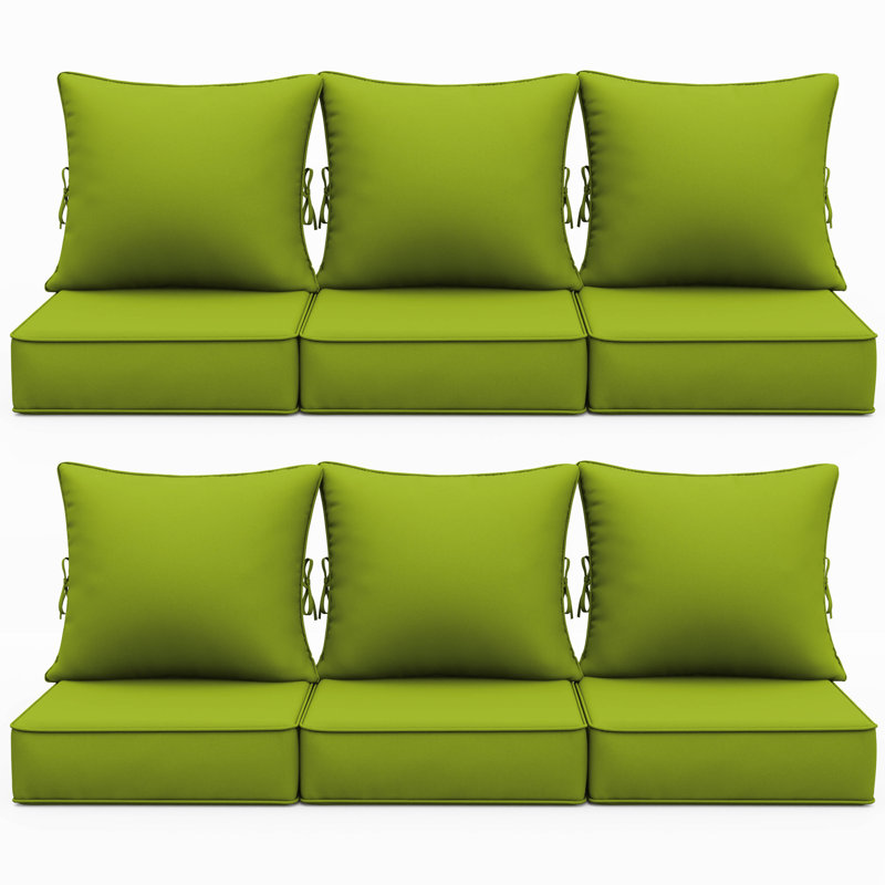 24"W X 24"D Outdoor Deep Seating Cushions 6.5” Indoor/Outdoor Seat And Back Cushion, Cushions Only, Grass Green, Set of 6