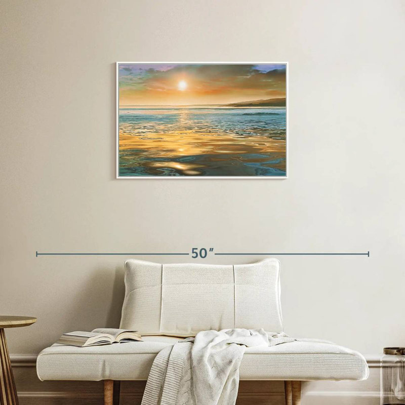 Calme du soir océan, Cadre flottant blanc, 31 po x 21 po