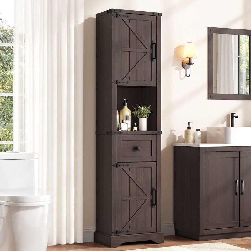 66" Tall Farmhouse Bathroom Storage Cabinet, Espresso