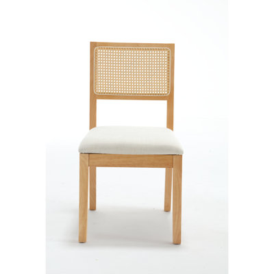 Chaise de salle à manger en bois rond Heng Ming, dossier en rotin fabriqué à la main, pieds en bois massif, convient pour le salon, la salle à manger, le balcon, ensemble de 2