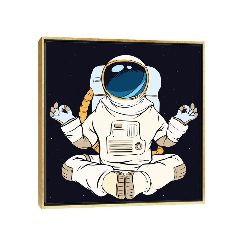 Astronaut And Meditation par - Toile tendue, H 12 po x l 12 po x P 1,5 po, Toile avec cadre doré