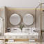 Pharmacie ronde en or mat: fixation en surface, cadre en métal, miroir, tablettes réglables, rangement pour salle de bain