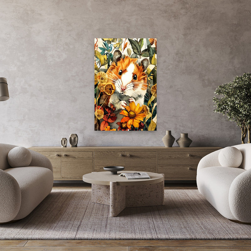 Mignon jardin hamster fantaisiste, art mural d'automne, H 48 po x l 32 po