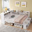 Lit de jour double avec armoires de rangement, range-chaussures et ports de chargement USB - Lit en bois peu encombrant, blanc-1361044433