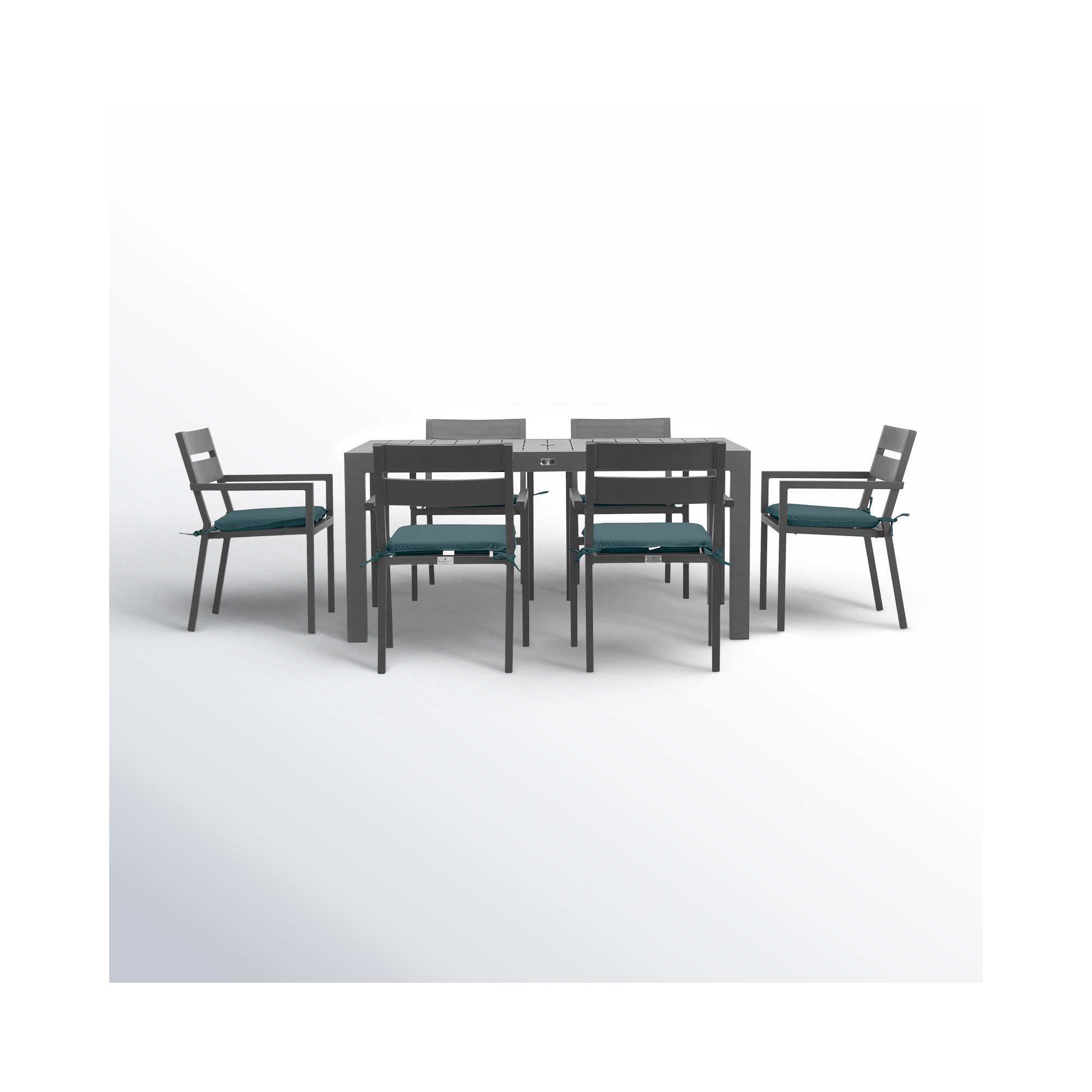 Eartha 63'' Rectangular 6 - Person Outdoor Dining Set with Cushions, Cast Lagoon Sunbrella® Plainweave, Slate