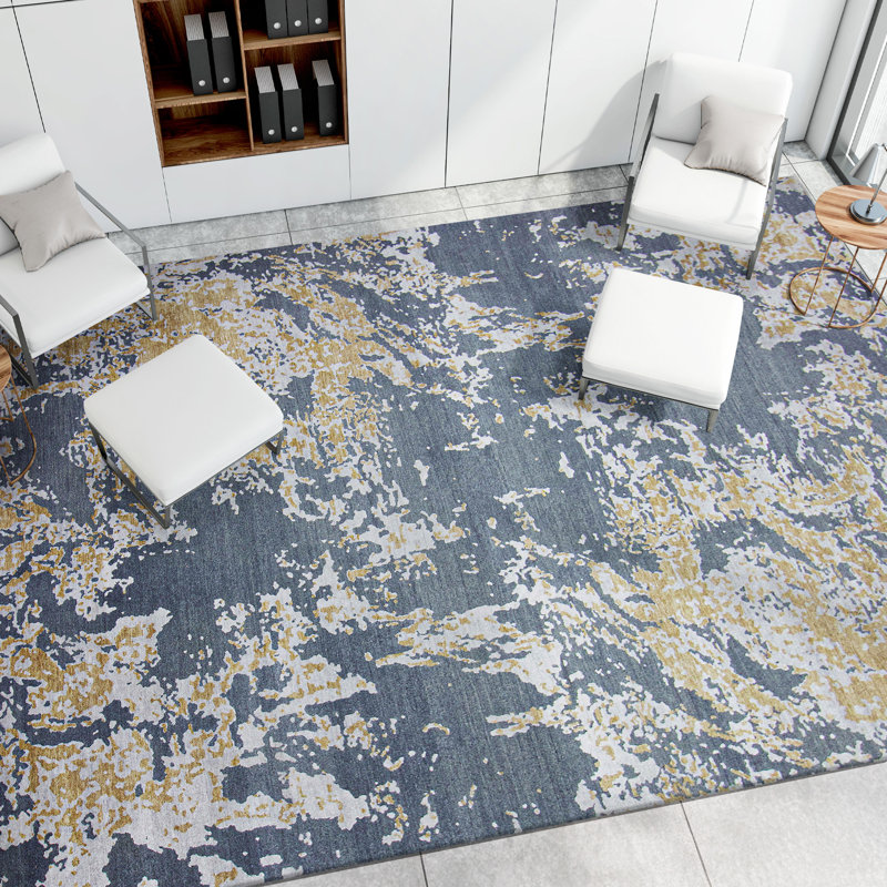 Tapis cuivre / bleu / blanc noué à la main de haute qualité, Rectangle 9 pi x 12 pi