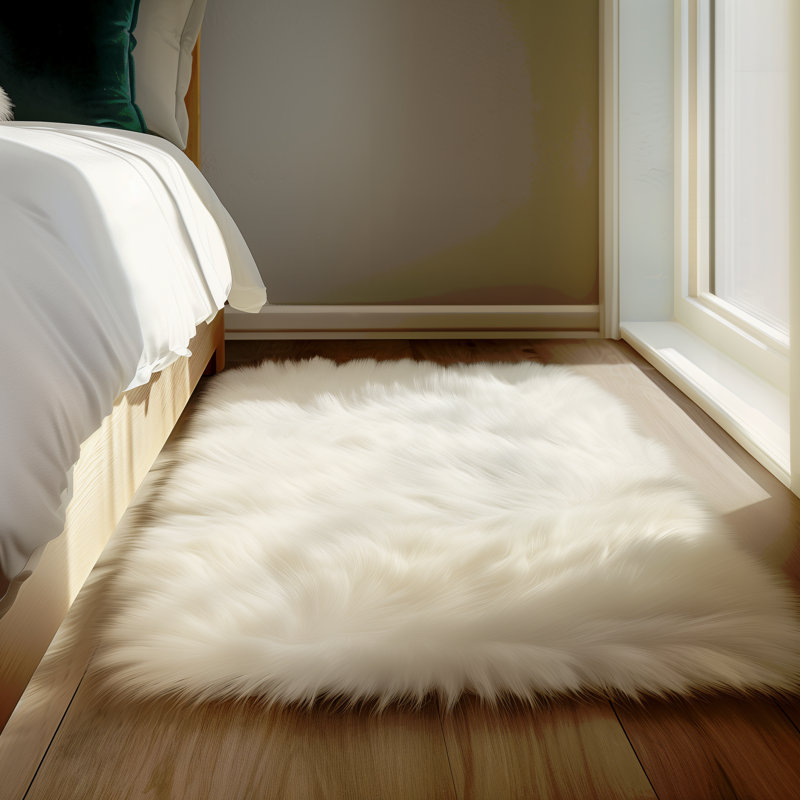 Tapis blanc à poils longs Haja Fluffy, Rectangle 3 pi x 4 pi