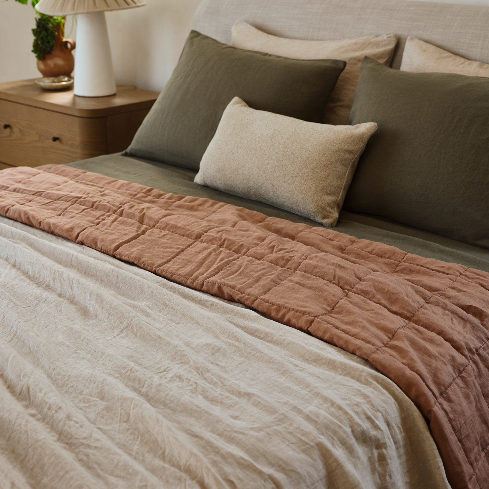 French Linen Quilt Set, Twin Quilt + 1 Standard Pillow Sham, Clay