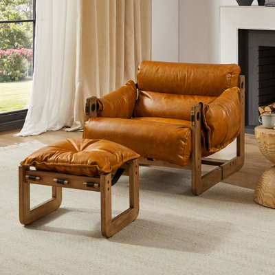 Devin 37.40'' W Top Grain Genuine Leather Accent Lounge Chair and Ottoman Set