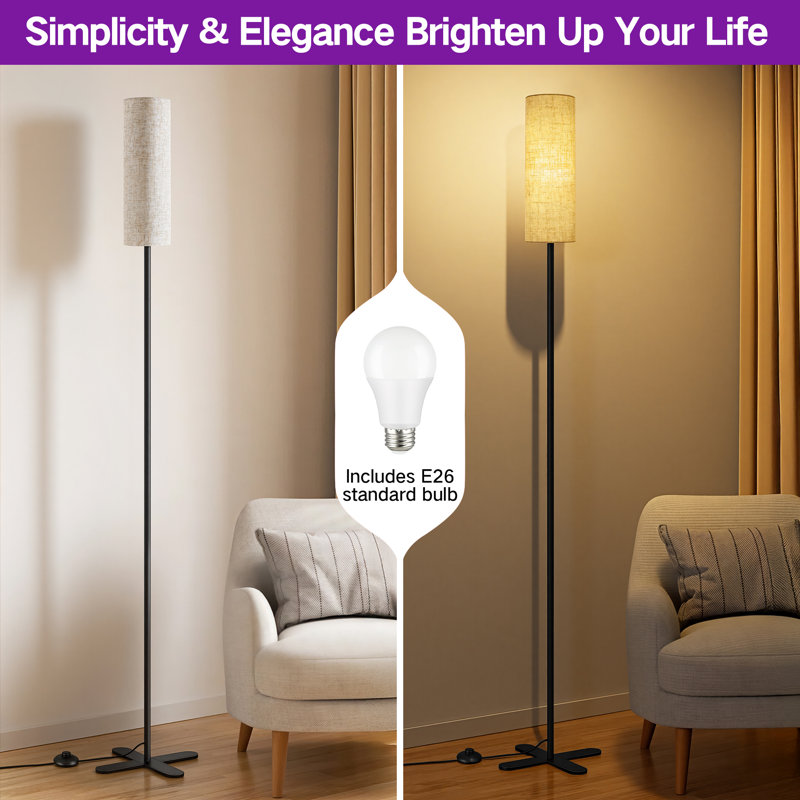 Lampe sur pied moderne de 66,5 pouces de haut avec température de couleur 3 et interrupteur au pied, Black