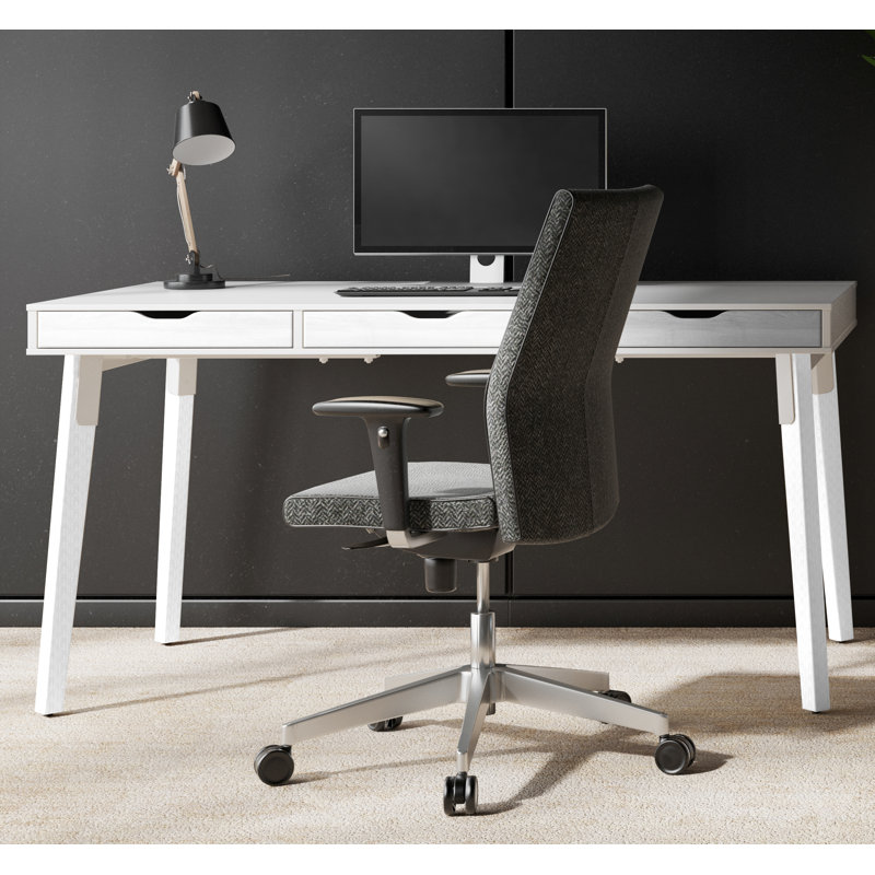 Kassandra Solid Wood Base Writing Desk, 85cm H x 140cm W x 60cm D, White, White