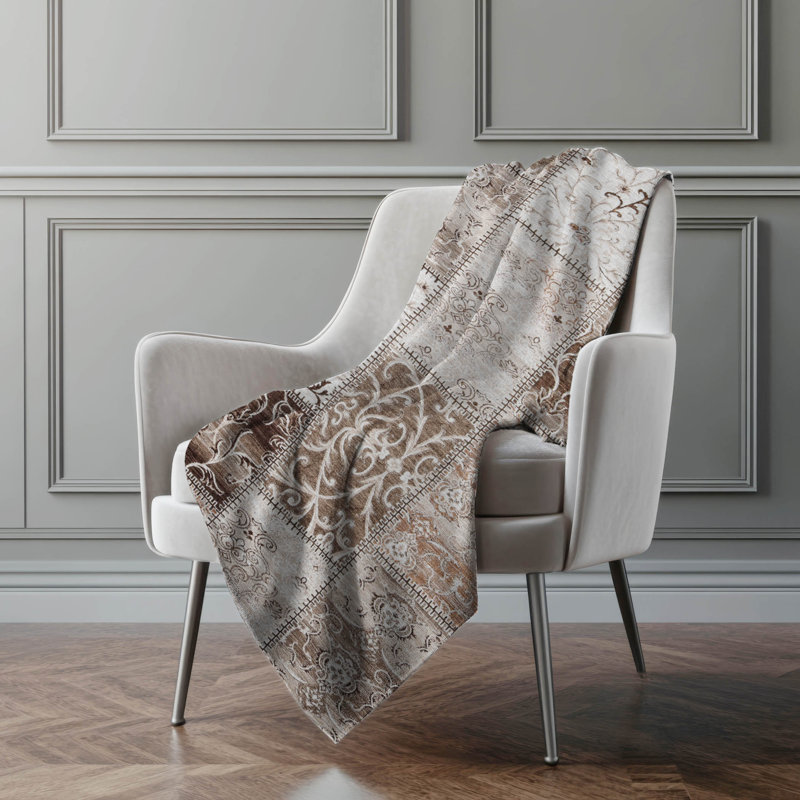 Addison Machine Washable Sherpa Panel Throw Blanket, Beige