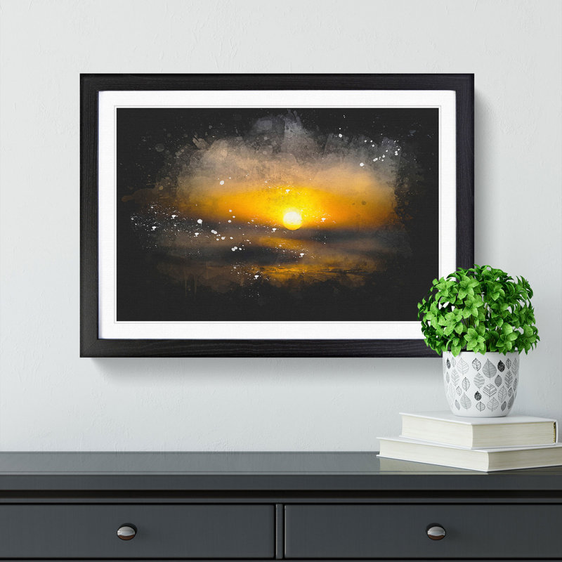 Sunset in Honolulu Hawaii - Framed Print, 62cm H x 87cm W x 2cm D, Black Framed