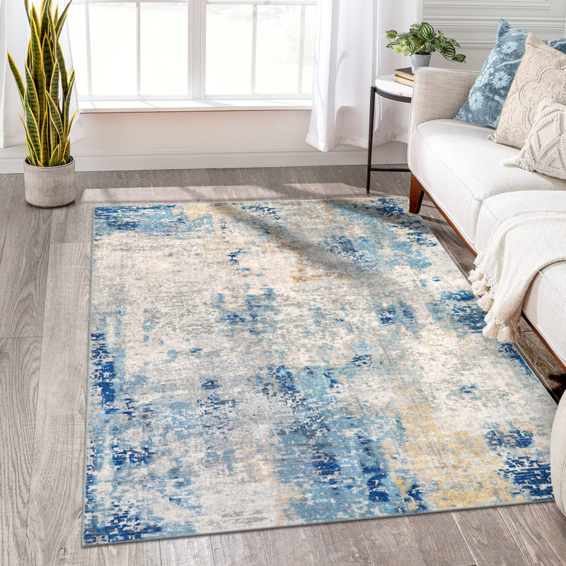 Tapis lavables abstraits modernes pour la chambre à coucher Kayo, Rectangle 5 pi x 7 pi