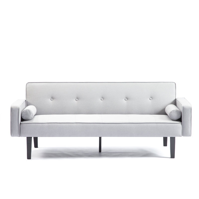 Trayon Single 71.65'' Velvet Convertible Sofa, Light Gray Velvet