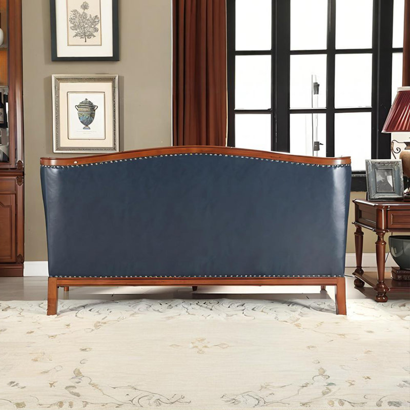 78.34"Classical Three-Seater Sofa, Solid Wood Frame with Top Grain Leather on Contact Surfaces