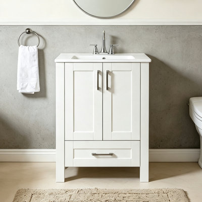 Meuble-lavabo simple autoportant 24 po avec plateau en céramique 24 po