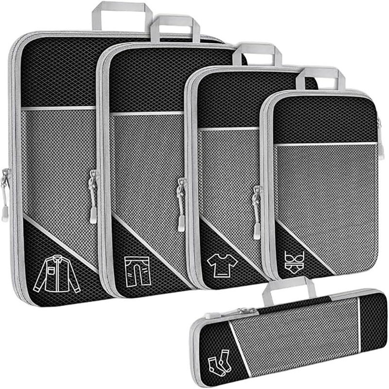 Paquet de 5 cubes de rangement extensibles pour valise légère en maille noire
