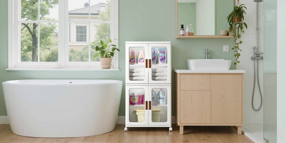 2-Tier Stackable Storage Bin With Doors And Adjustable Shelves Rolling Plastic Folding Storage Cabinet Collapsible Closet For Home Dorms Organizer