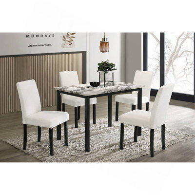 Wool Fabric Chairs Faux Marble Top Table 5Pc Dining Set Kitchen Dinette Cushions Upholstered 4X Chairs Dining Room