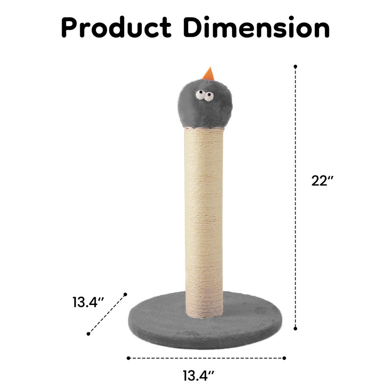 Grattoir 22 "en forme de monstre - Grattoir durable en sisal pour grands chats et chatons, Gris