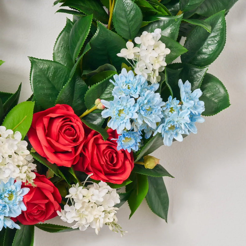 Miss Summer - couronne d'été rouge rose, lilas blanc et marguerite bleue