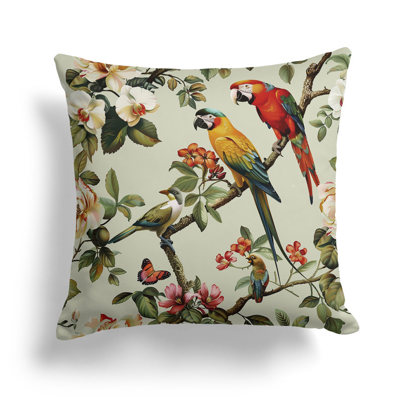Coussin Parrot Petals Paradise, H 16 po x l 16 po, Vert/rouge