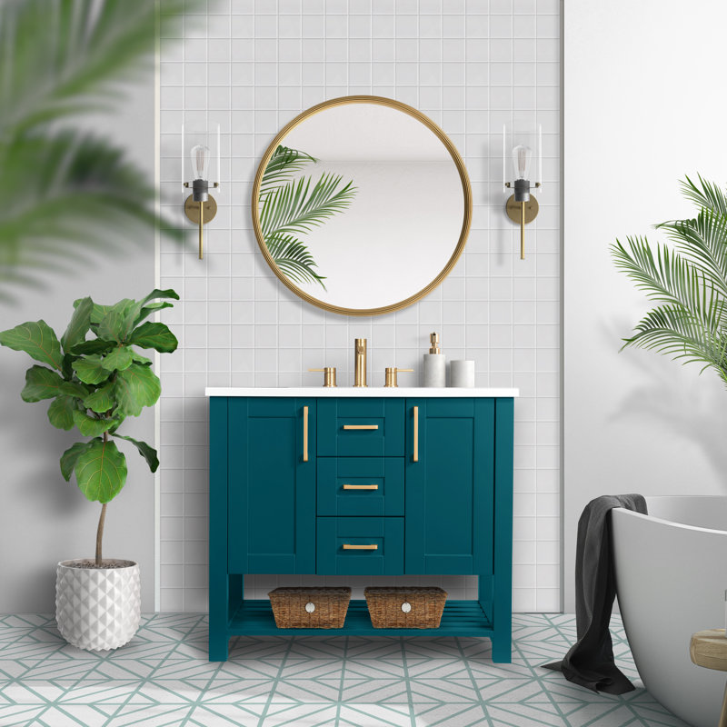 Meuble-lavabo sur pied simple 37 po avec plateau en marbre 