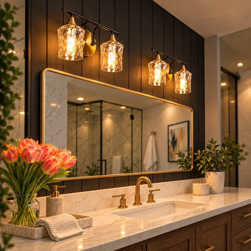  Balendran 2-Light Dimmable Vanity Light-Hammer Glass, Hammer Glass