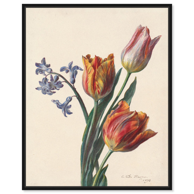 Tulipes, toile 1892 par Art Remedy, Noir, H 21 po x l 17 po, Cadre flottant