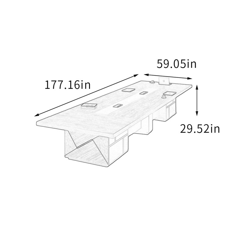 Table de conférence multi-usages avec rangement pour câbles, H 29,52 po x L 177,16 po x l 59,05 po