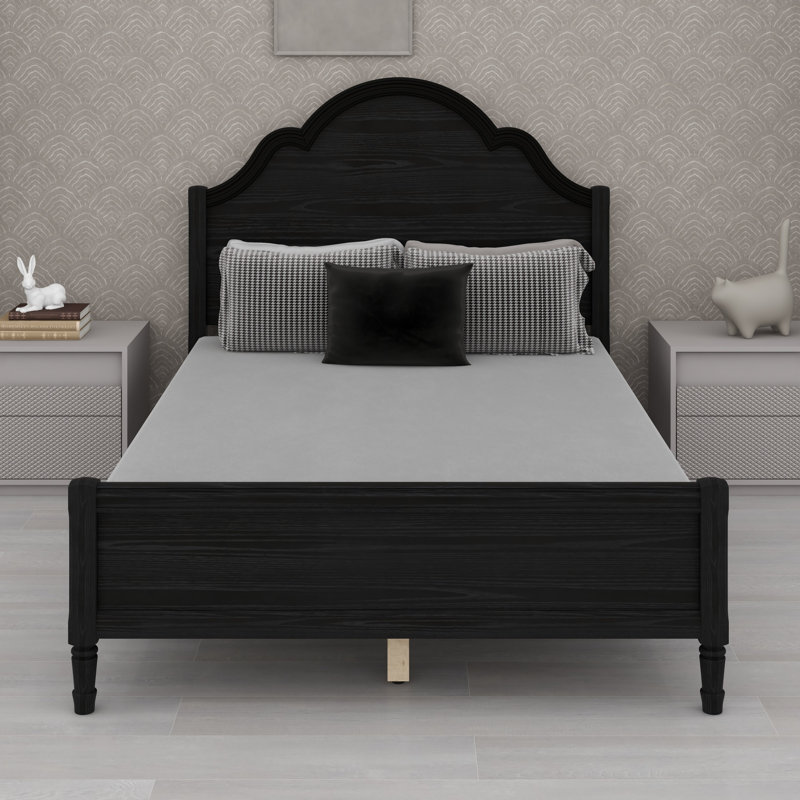 Platform Bed, Wooden Frame with Headboard and Footboard, Black, Full / Double
