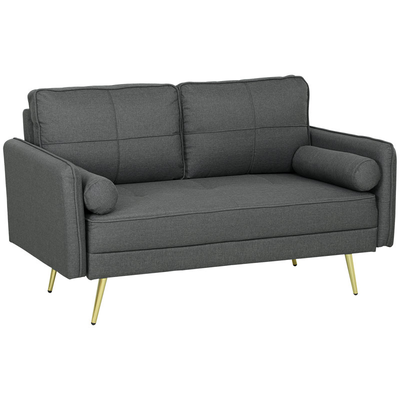 Causeuse 56 ", canapé 2 places avec coussins de dossier, gris foncé