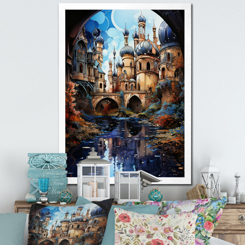 Reproduction d'art mural canal beige sur les voies d'eau surréelles magiques II, Cadre photo blanc
