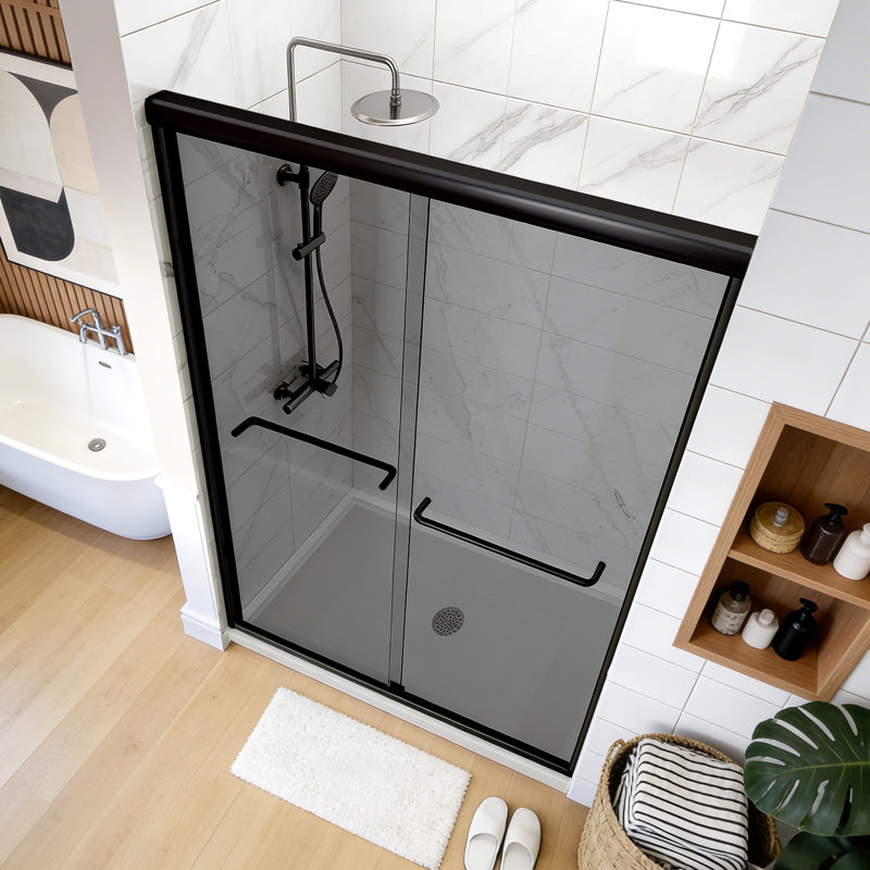 48"W X 72"H Double Sliding Shower Door with Gray Tempered Glass, Matte