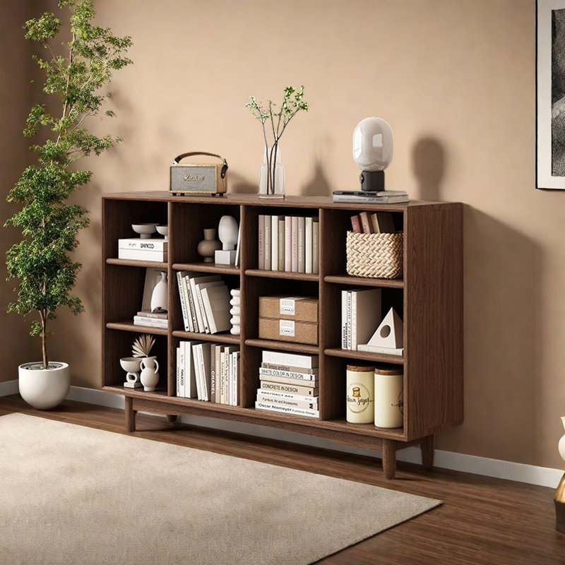 Bibliothèque de rangement domestique, H 35 po x l 59 po x P 12,2 po, Marron foncé