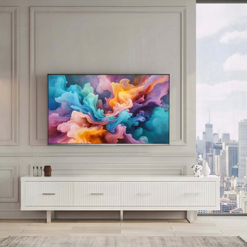 Meuble télé avec 4 tiroirs de rangement, Blanc