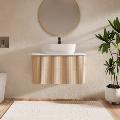Ensemble de meuble-lavabo de salle de bain en pierre frittée flottante avec lavabo 31,5 "Farmhouse