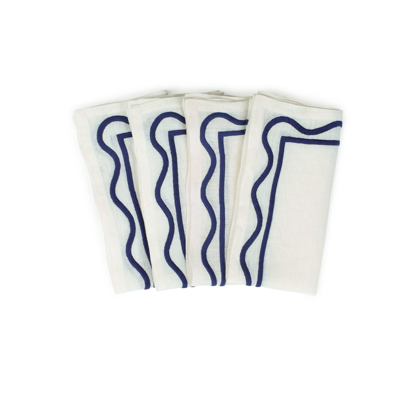 Colorblock Embroidered Linen Napkins (Set of 4), Dark Blue