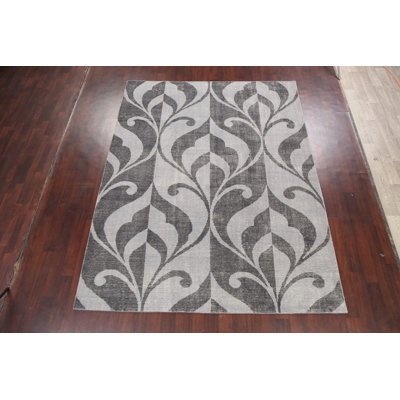 Tapis unique en laine noué à la main gris nouvel âge de 8 pi x 10 pi 3 po New Age