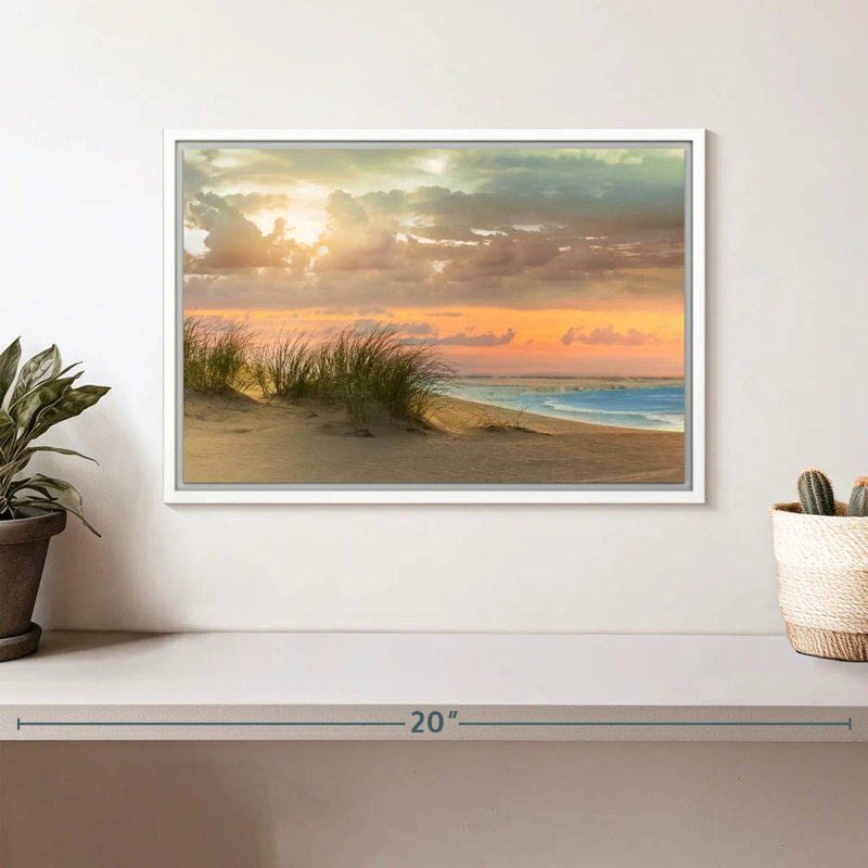 Herbe de mer et crépuscule, Cadre flottant blanc, 13 po x 9 po