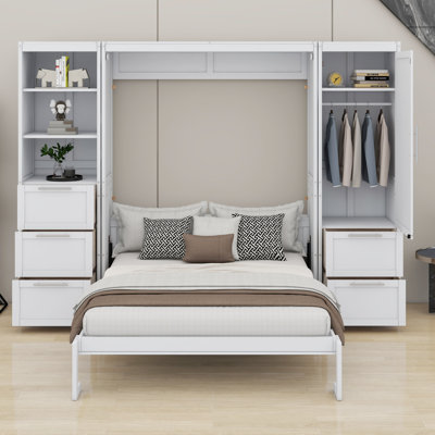 Murphy Bed Wall Bed With Built-In Closet, Drawers & Shelves