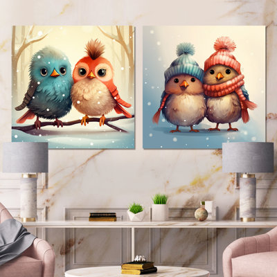 Amoureux des oiseaux de Noël pour chambre de bébé I - ensemble de 2 décorations murales d'oiseaux