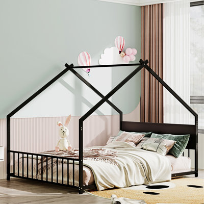 Bedroom Bed Frame, House Bed with Colorful LED Lights
