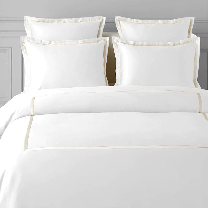 Cotton Sateen Duvet Cover, Full / Double Duvet Cover + 2 Standard Shams, Beige/White