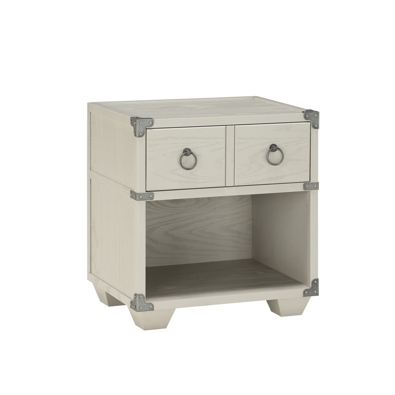 Table de chevet grise de style industriel avec structure et pieds en bois
