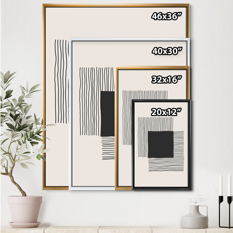 Minimal Geometric Lines and Squares VI - reproduction sur toile, H 40 po x l 30 po, Toile encadrée, Noir