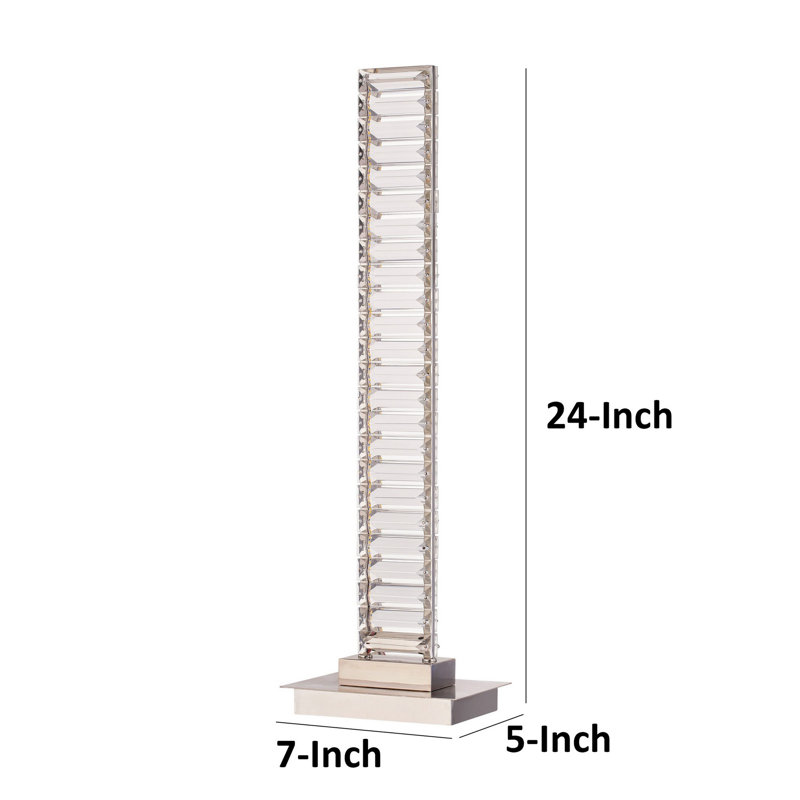 Lampe de table mince de 24 po de hauteur Siavash, cristal, cadre en métal à DEL, laiton antique, Nickel