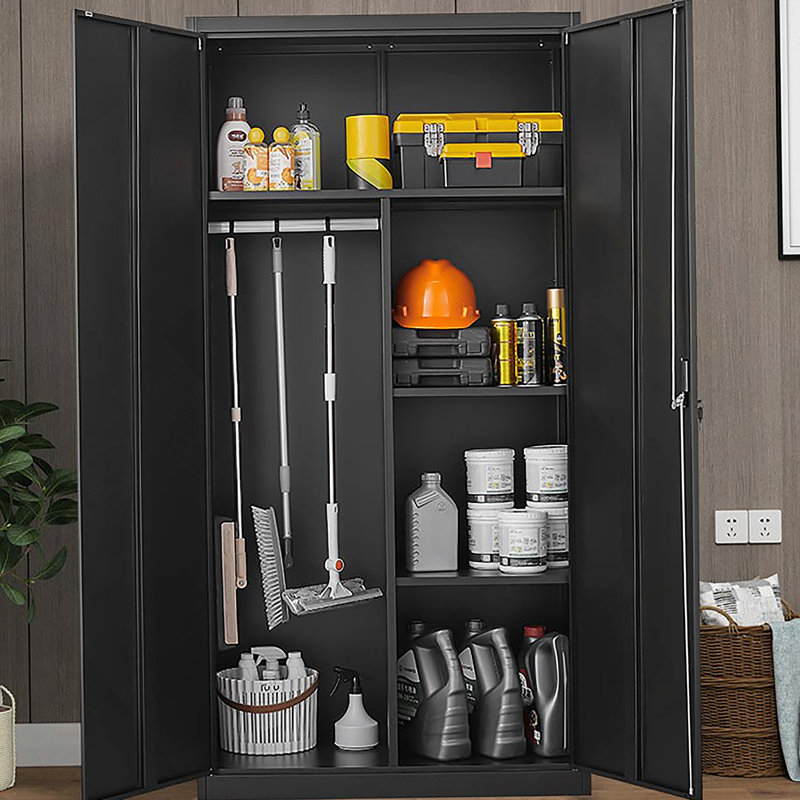 Metal Wardrobe With Hanging Rod And Compartments, Lockable Closet With Locks And Keys For Bedroom, Living Room And Laundry Room