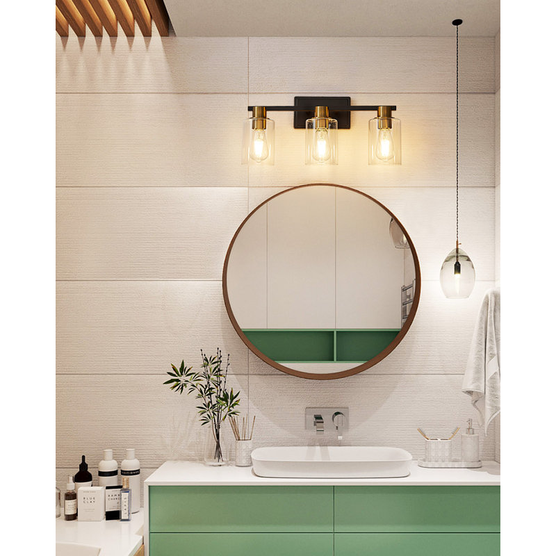 Aarif 3-Light Dimmable Vanity Light, Matte Black/Gold
